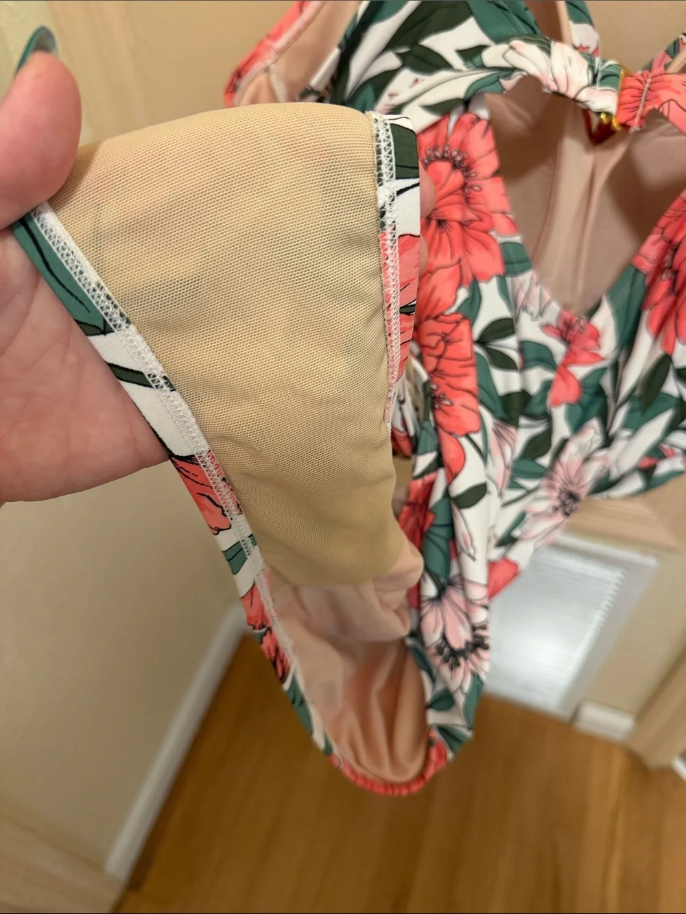 Kona Sol Coral Floral One-Piece Swimsuit - White, Coral, Green